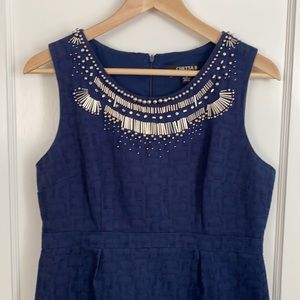 Chetta B Navy Sheath Dress w/ Beaded Neckline - 6